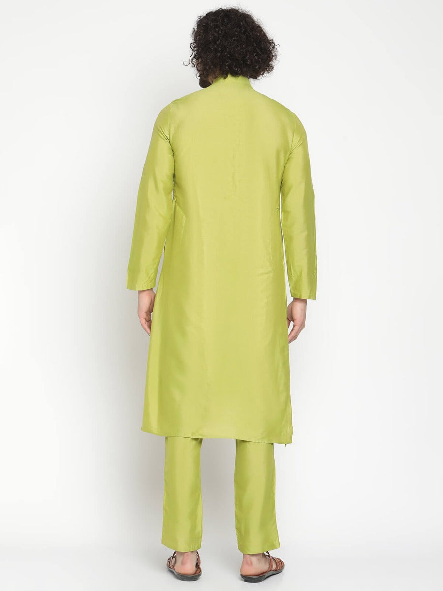 Men Macaw Green Banarasi Kurta With Straight Pyjama