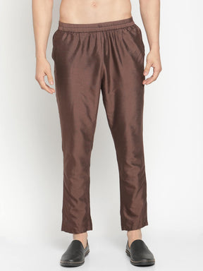 Men Brown Button Down Kurta With Jacket and Pyjama