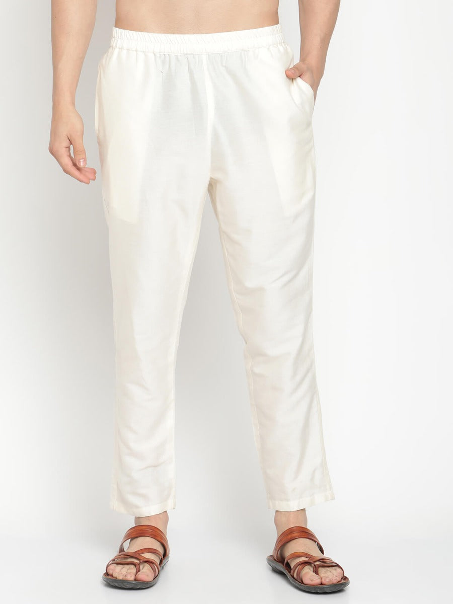 Men Ivory Button Down Kurta With Jacket and Pyjama