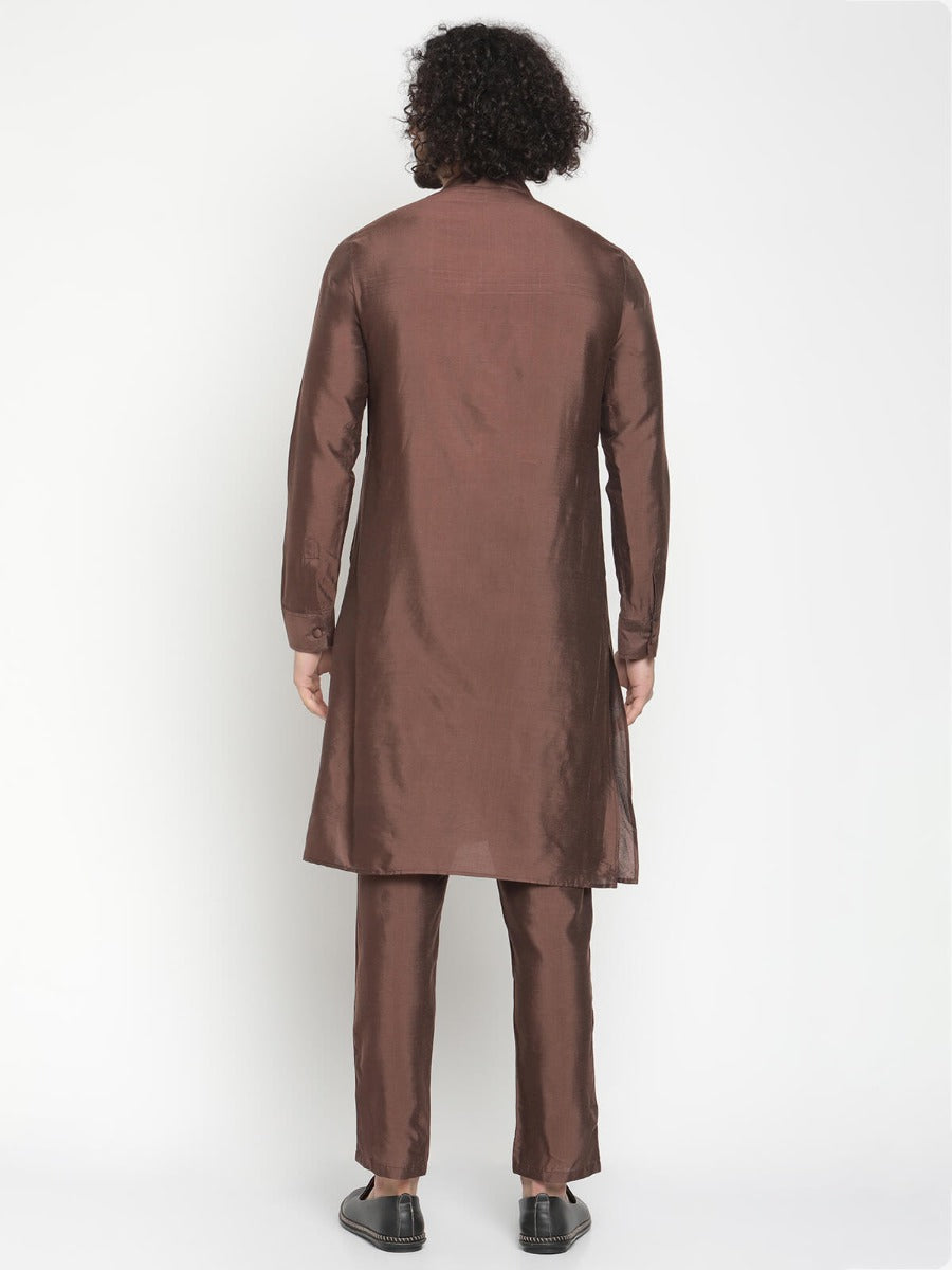 Men Brown Button Down Kurta With Pyjama
