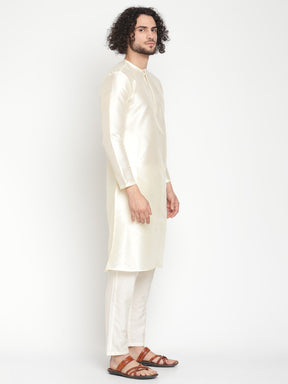 Men Ivory Round Neck Banarasi Kurta
