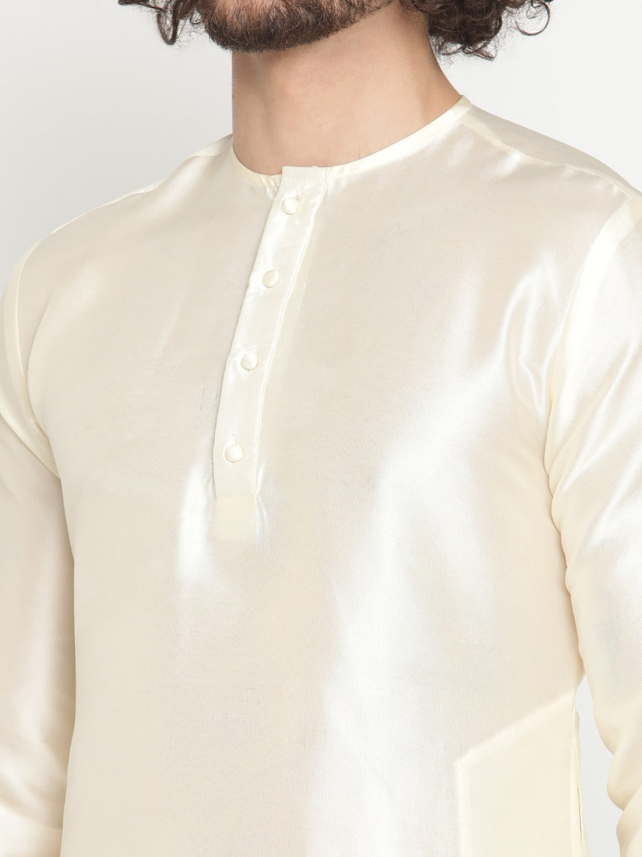 Men Ivory Round Neck Banarasi Kurta