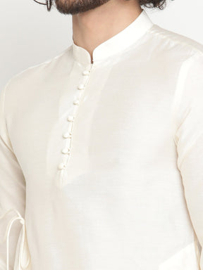 Men Ivory Short Banarasi Kurta With Afghani Pants