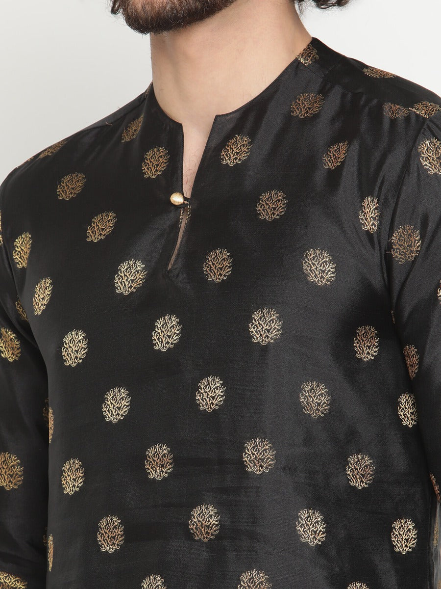 Men Black Short Zari Work Banarasi Kurta With Afghani Pant