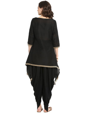 Black Banarasi Asymmetric Kurta With Dhoti Pants