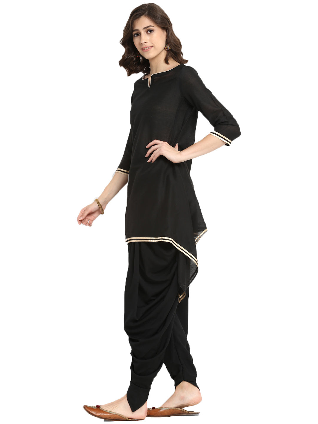 Black Banarasi Asymmetric Kurta With Dhoti Pants
