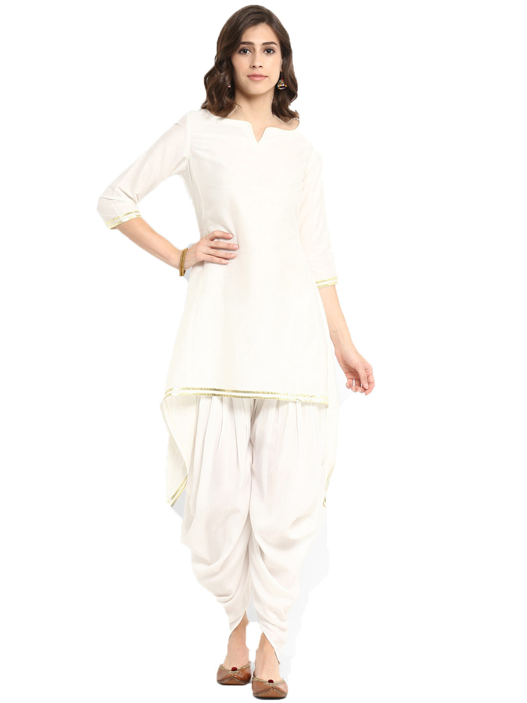 White Banarasi Asymmetric Kurta With Dhoti Pants