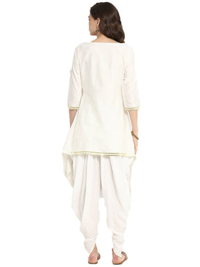 White Banarasi Asymmetric Kurta With Dhoti Pants