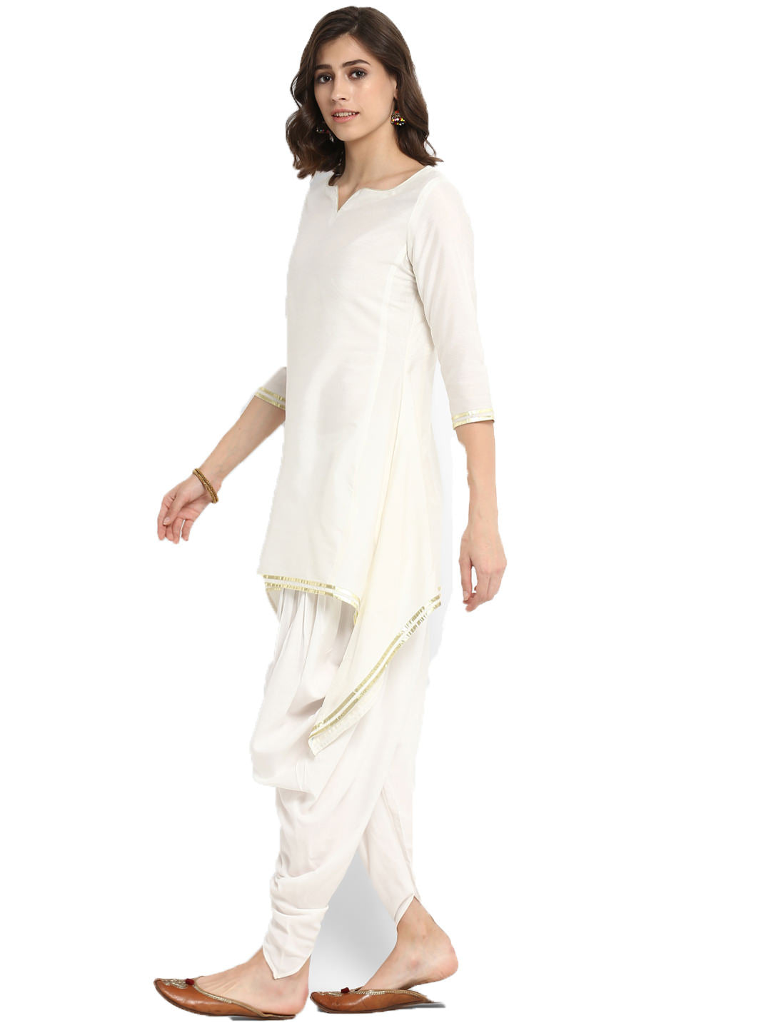 White Banarasi Asymmetric Kurta With Dhoti Pants