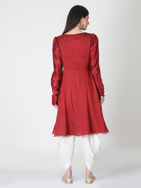 Maroon Kurta with off White Dhoti