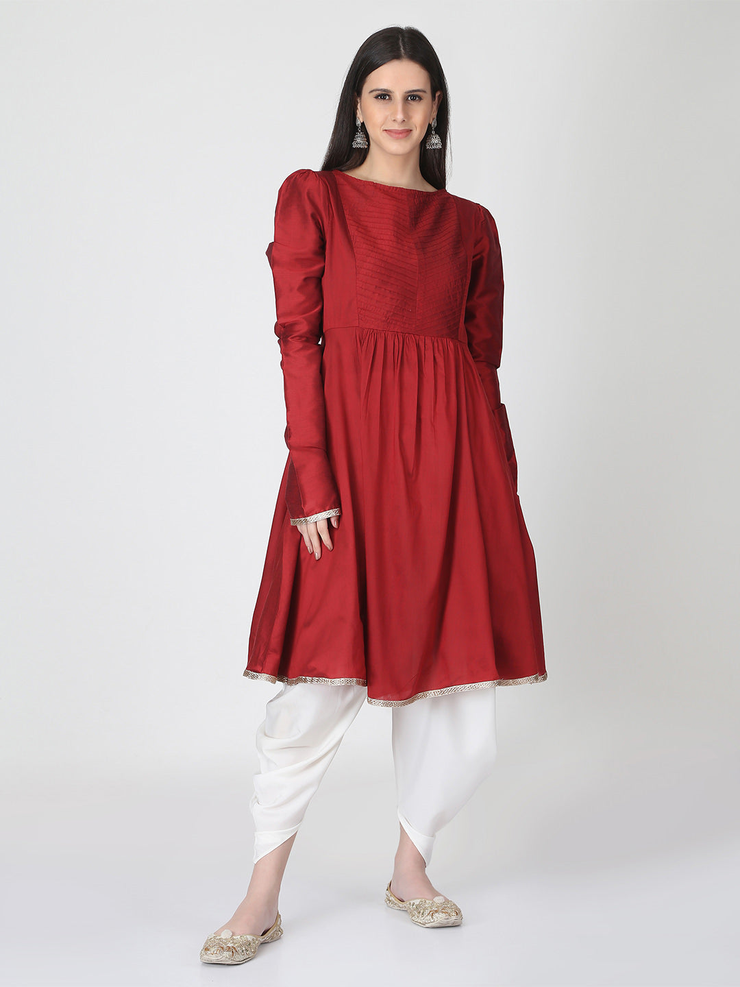 Maroon Kurta with off White Dhoti