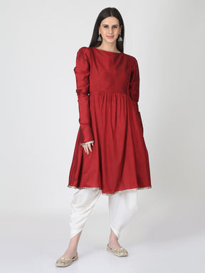 Maroon Kurta with off White Dhoti