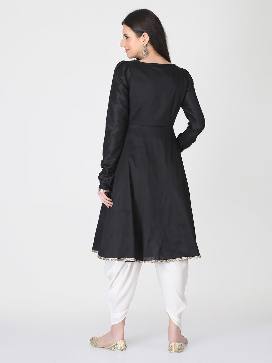 Abhishti Cotton Silk Flared Kurta With Churidar Sleeves And Gota Patti Kurta Set With Dhoti Pants
