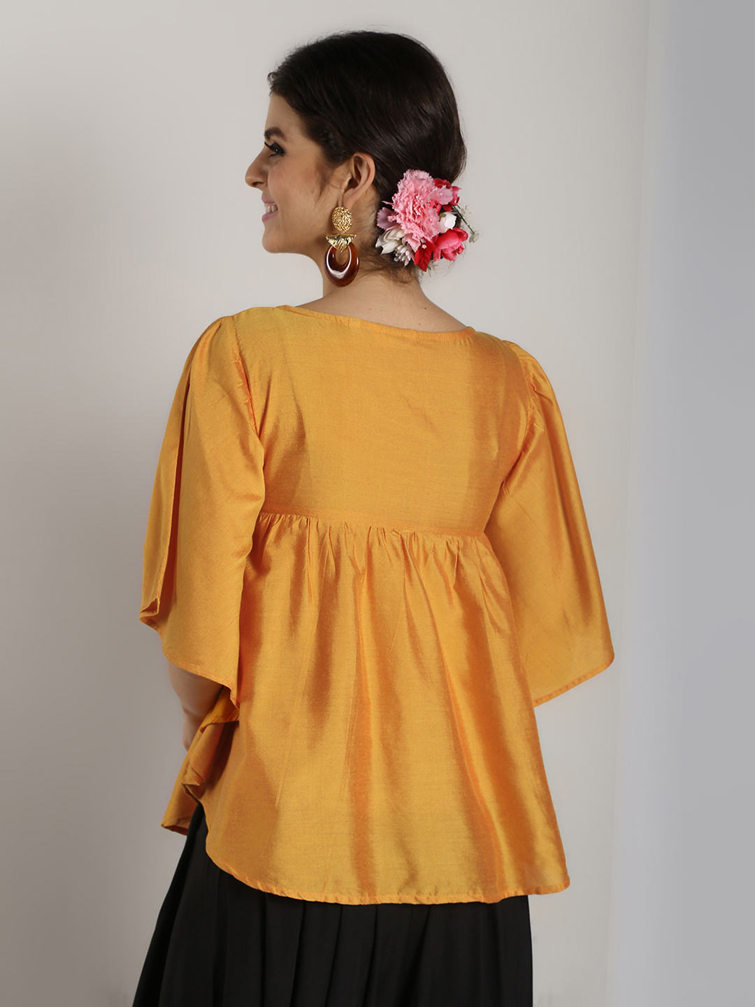 Abhishti Cotton Silk Kaftan Top With Lace Detail with Dhoti Pants