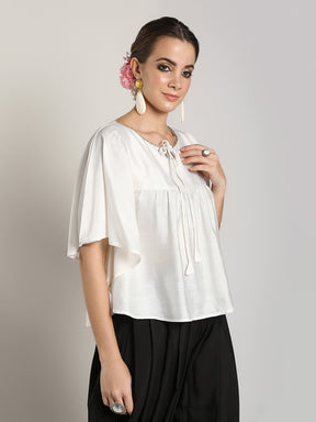 Abhishti Cotton Silk Kaftan Top With Lace Detail with Dhoti Pants