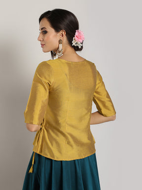 Abhishti Brocade Top with contrast color detail paired with Skirt