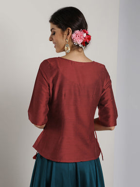 Abhishti Cotton Silk Flared top with Dori Tie up Detail with Bottom