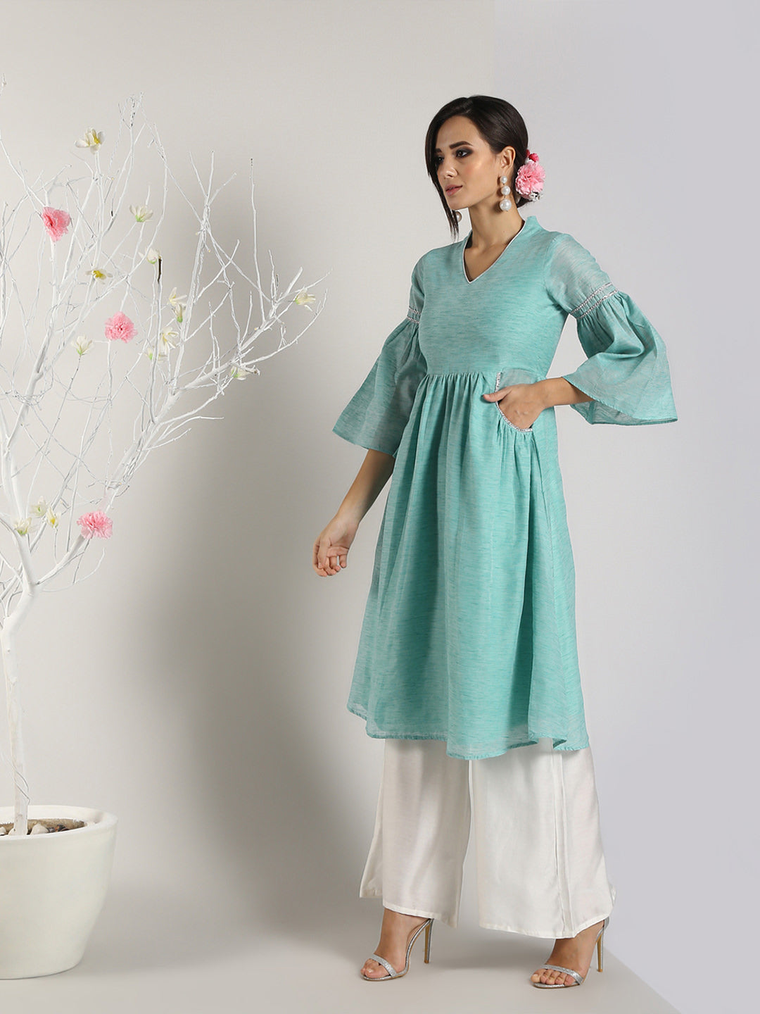 Abhishti Cotton Baswada Flared Pastel Kurta with Bottom