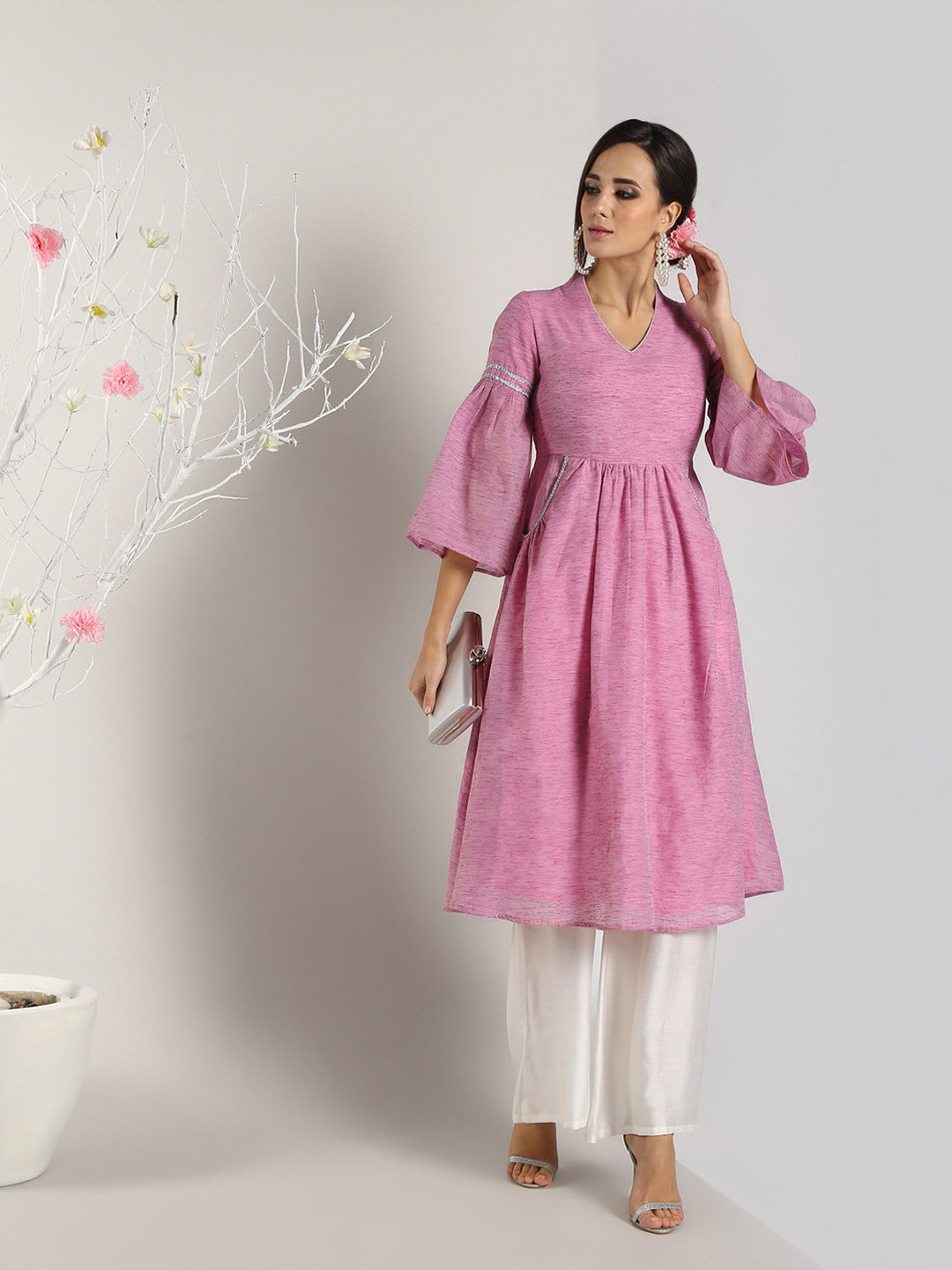 Abhishti Cotton Baswada Flared Pastel Kurta with Bottom