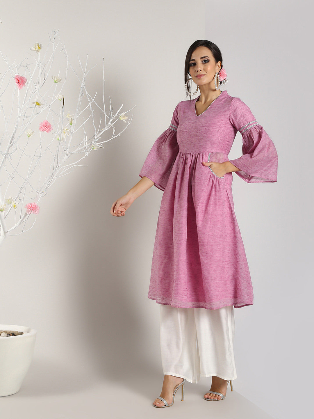 Abhishti Cotton Baswada Flared Pastel Kurta with Bottom