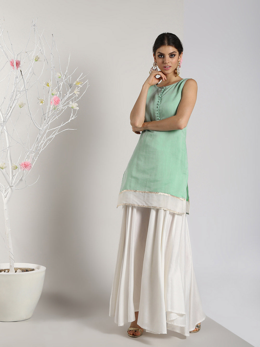 Abhishti Chandheri Zari Border Pastel Kurti with Bottom