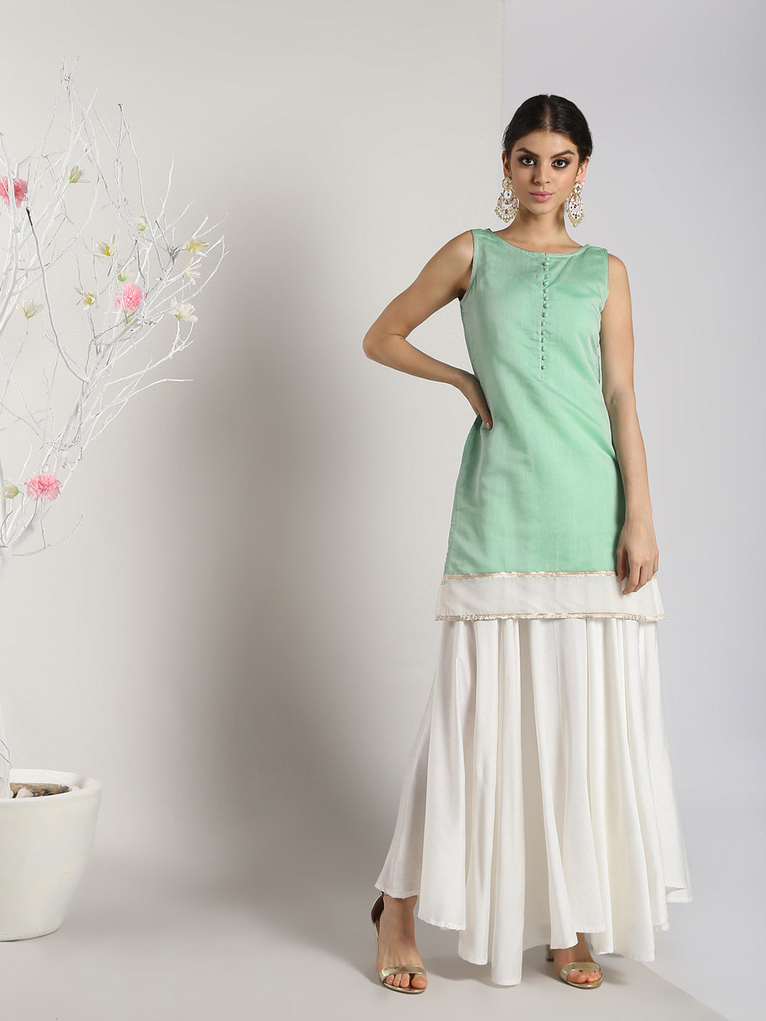 Abhishti Chandheri Zari Border Pastel Kurti with Bottom