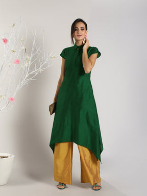 Abhishti Cotton Silk Asymmetric Kurta side details with Bottom