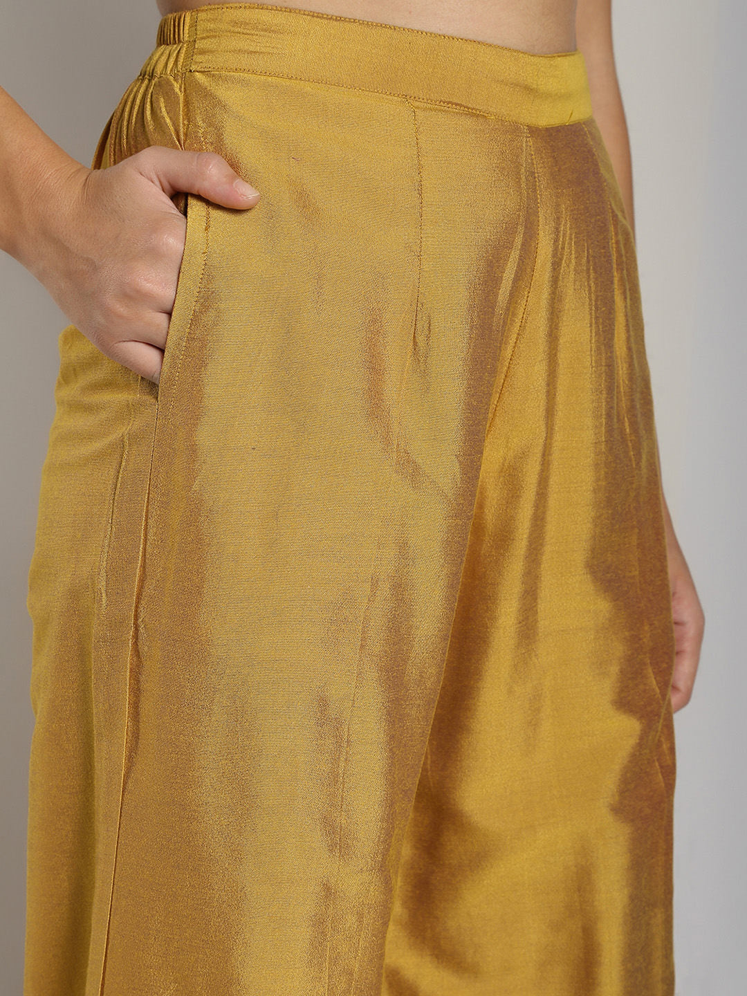 Abhishti Cotton Silk Asymmetric Kurta side details with Bottom