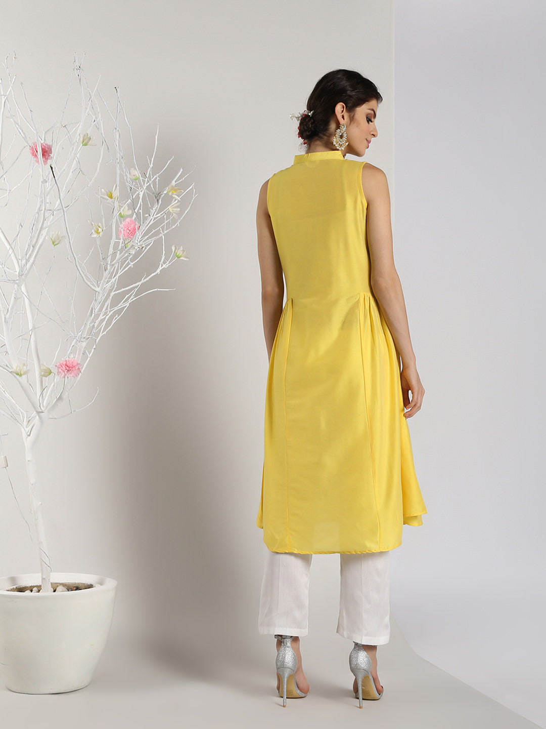 Abhishti Cotton Silk Long Yoke Detail kurta with Side panels with Bottom