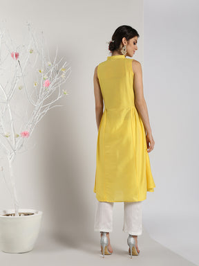 Abhishti Cotton Silk Long Yoke Detail kurta with Side panels with Bottom