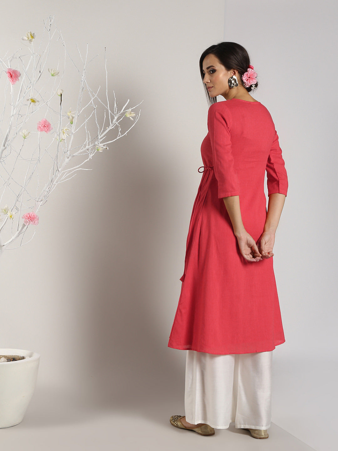 Abhishti Cotton Slub Angrakha Kurta Lace detail with Bottom