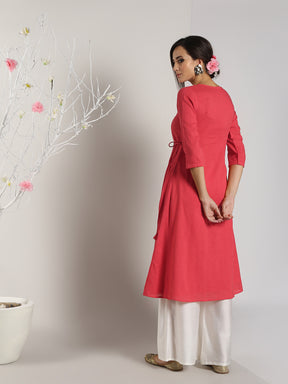Abhishti Cotton Slub Angrakha Kurta Lace detail with Bottom