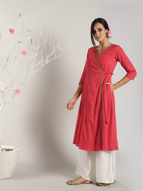 Abhishti Cotton Slub Angrakha Kurta Lace detail with Bottom