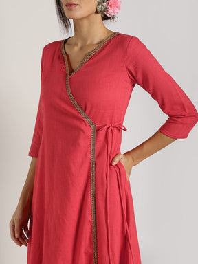 Abhishti Cotton Slub Angrakha Kurta Lace detail with Bottom