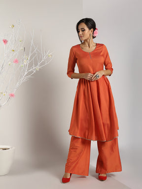 Abhishti Cotton Silk High Slit Kurta Lace detail with Bottom