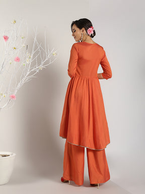 Abhishti Cotton Silk High Slit Kurta Lace detail with Bottom