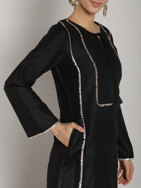 Black Banarasi Panelled Kurta with Pathani Pants