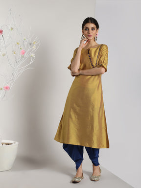 Abhishti Cotton Silk A-Line Kurta with Leheriya Lace Detail with Bottom