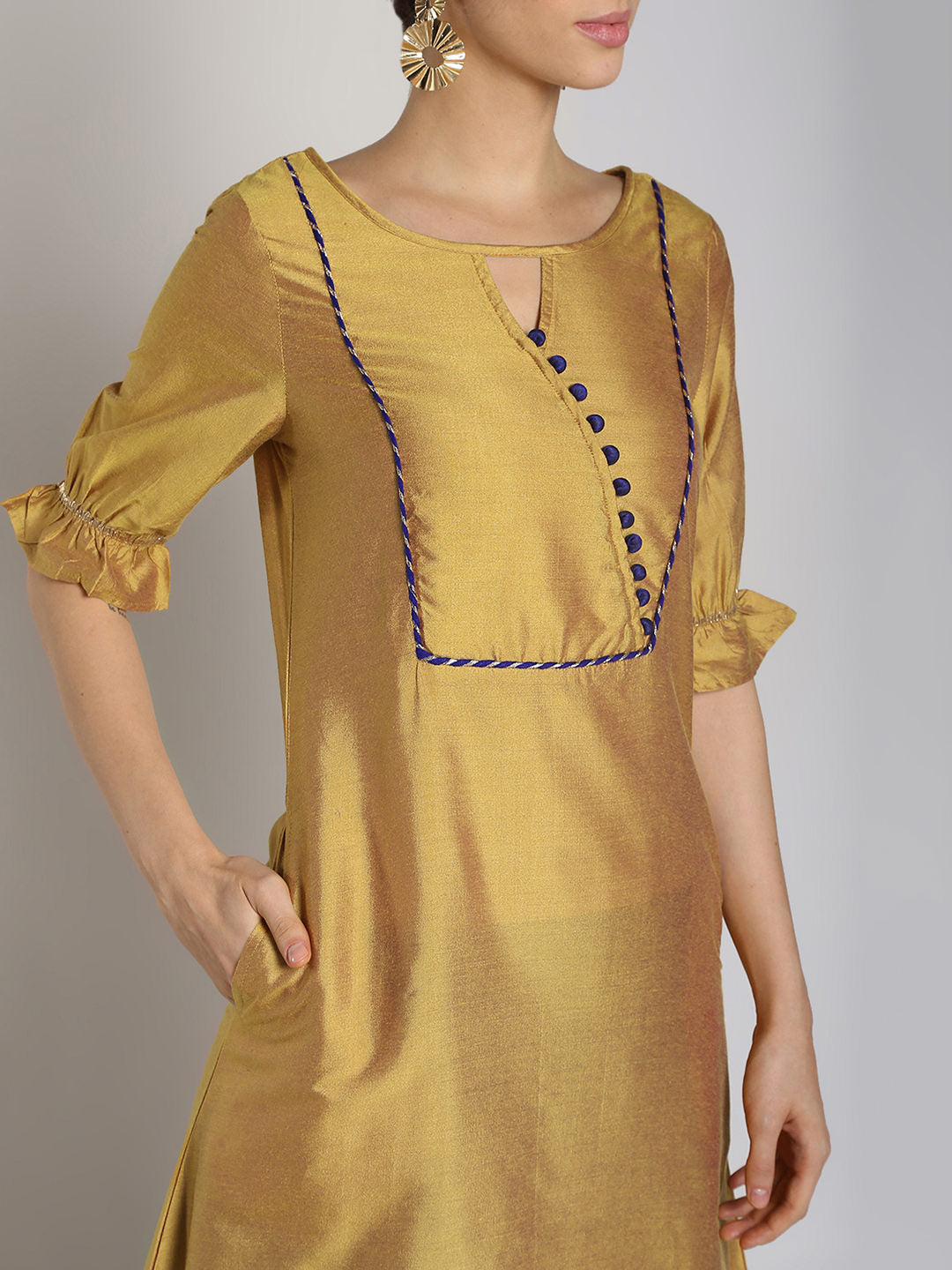 Abhishti Cotton Silk A-Line Kurta with Leheriya Lace Detail with Bottom