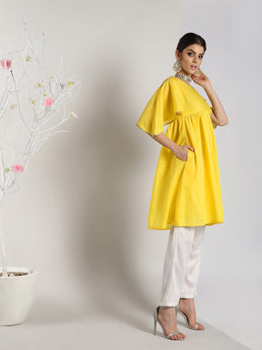 Yellow Cotton Poplin Tunic With Straight Pants