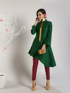 Abhishti Cotton Silk asymmetric Kurta with Mangalgiri Border with Bottom