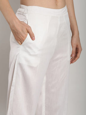 White Banarasi kalidar Kurta with Straight Pants