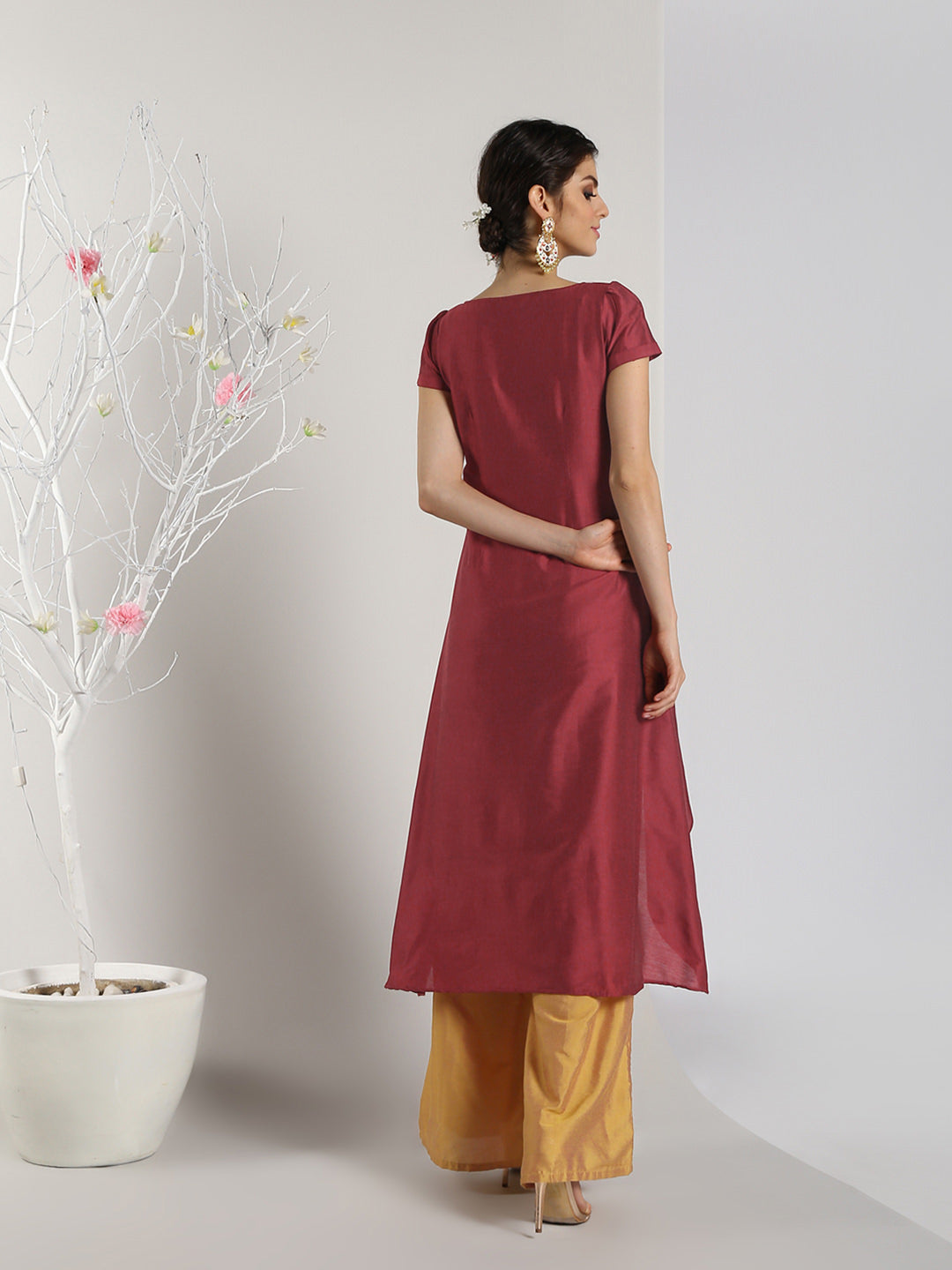 Abhishti Cotton Silk Angrakha Layered Asymmetric Kurta with Bottom