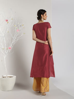 Abhishti Cotton Silk Angrakha Layered Asymmetric Kurta with Bottom