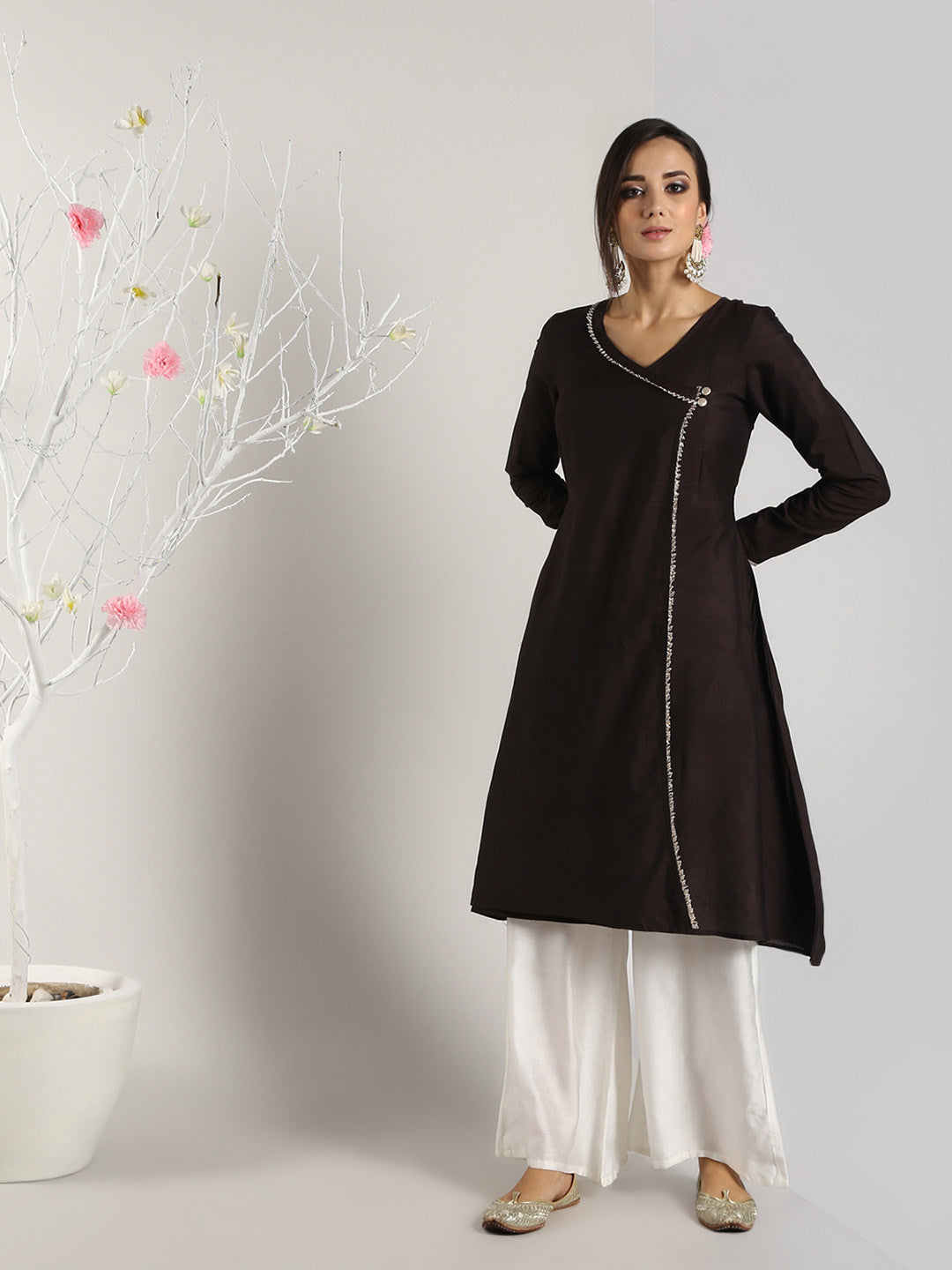 Abhishti Cotton Silk Lace Lined Angrakha Layered Kurta with Bottom