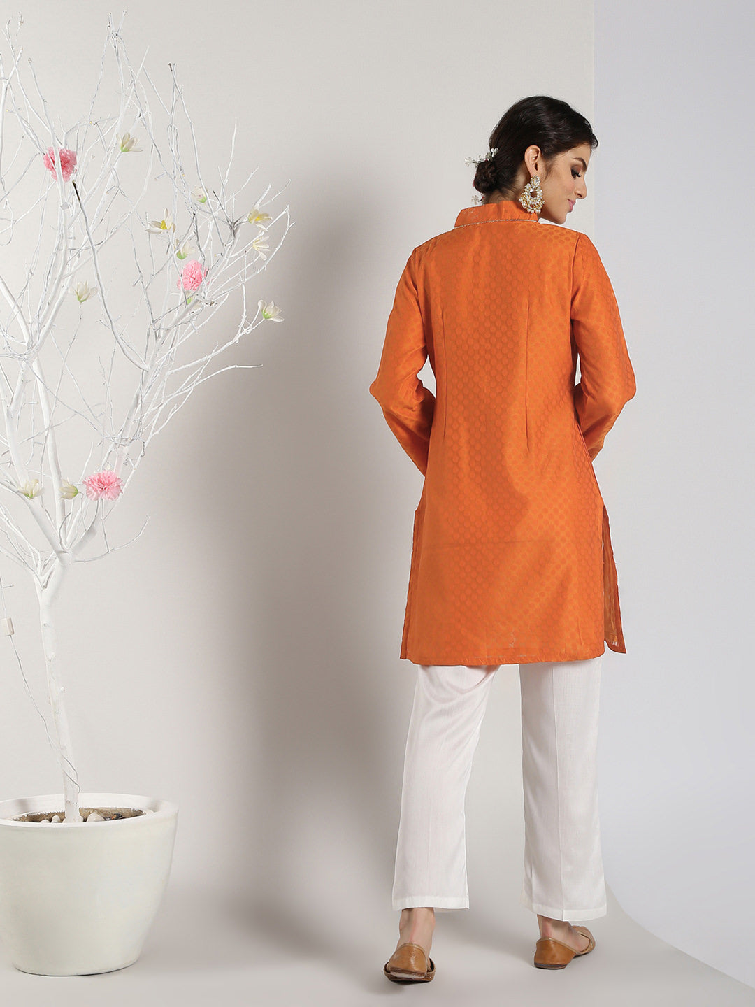 Abhishti Self Booti Chanderi Bell Sleeves Kurti with Bottom
