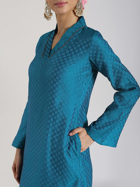 Abhishti Self Booti Chanderi Bell Sleeves Kurti with Bottom