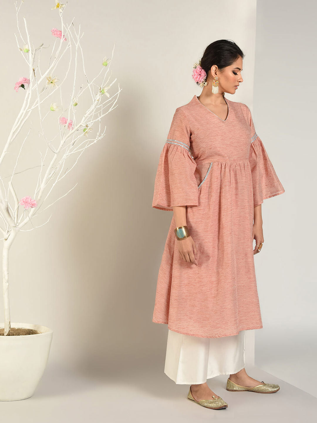 Abhishti Cotton Baswada Flared Pastel Kurta Set