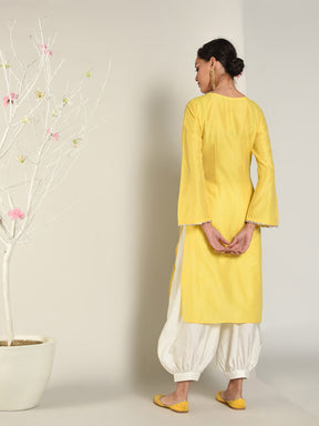 Abhishti Cotton Silk Pathani Kurta with Front Lace Panels Set