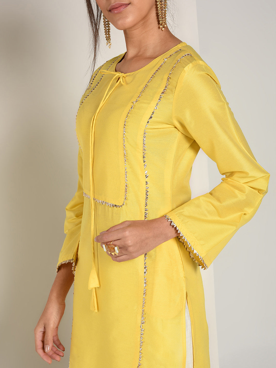 Abhishti Cotton Silk Pathani Kurta with Front Lace Panels Set